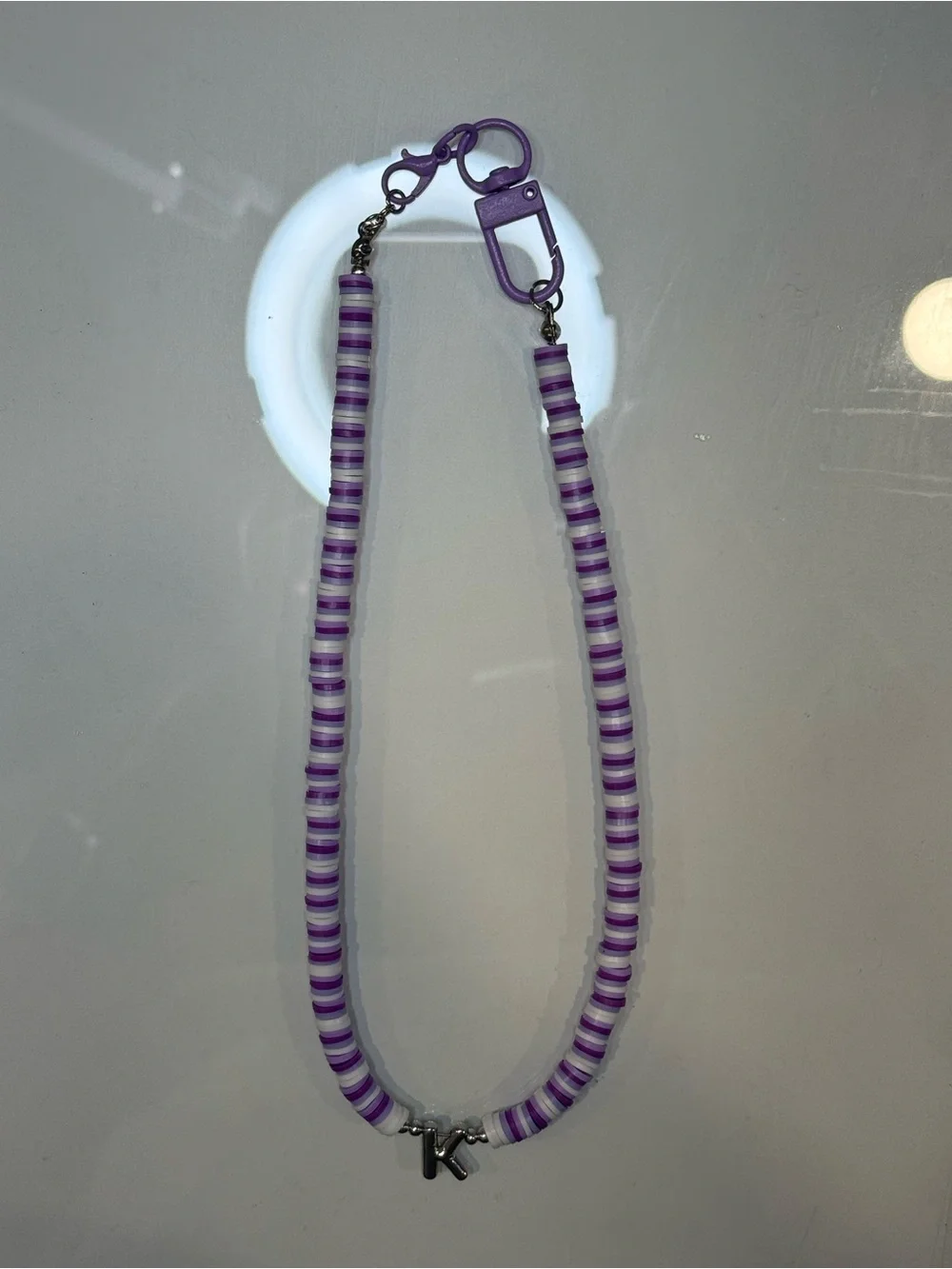 Initial K Dog Necklace purple and white